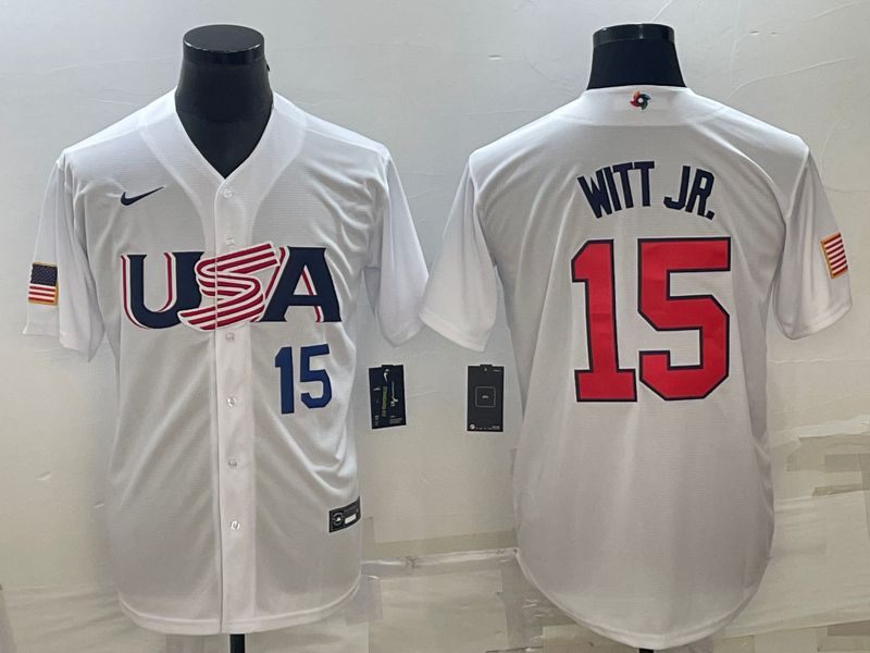 Men 2023 World Cub USA #15 Witt jr White Nike MLB Jersey1